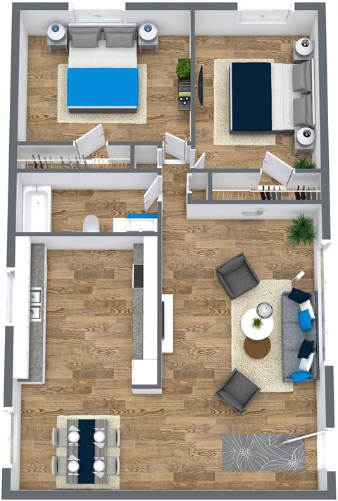 Floor plan for 2 beds, 1 bath, 850 sqft